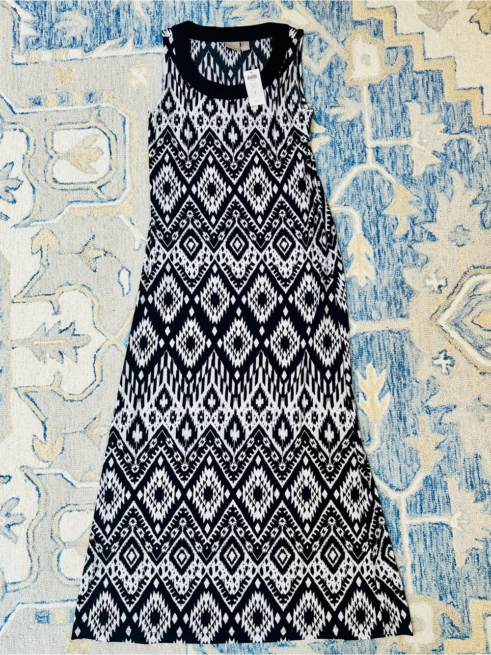 NWT Chicos Maxi Dress 8 Black White Sleeveless Soft Stretch Summer Retail $84.50